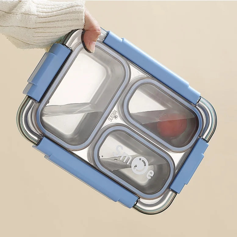 Stainless Steel Vacuum Lunch Box with 3 Compartments With Cutlery