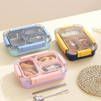 Stainless Steel Vacuum Lunch Box with 3 Compartments With Cutlery