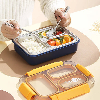 Stainless Steel Vacuum Lunch Box with 3 Compartments With Cutlery