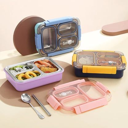 Stainless Steel Vacuum Lunch Box with 3 Compartments With Cutlery