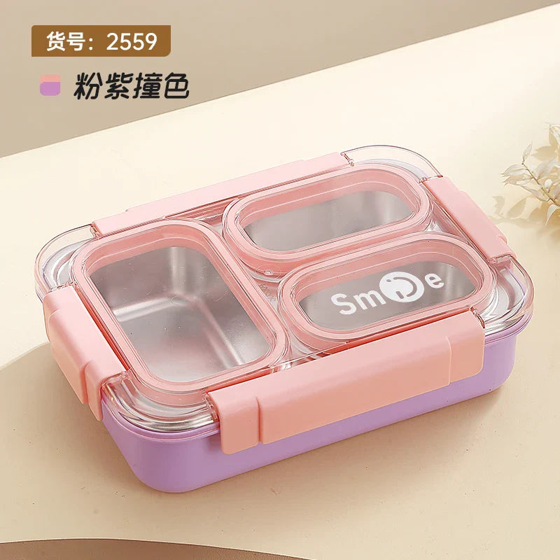 Stainless Steel Vacuum Lunch Box with 3 Compartments With Cutlery